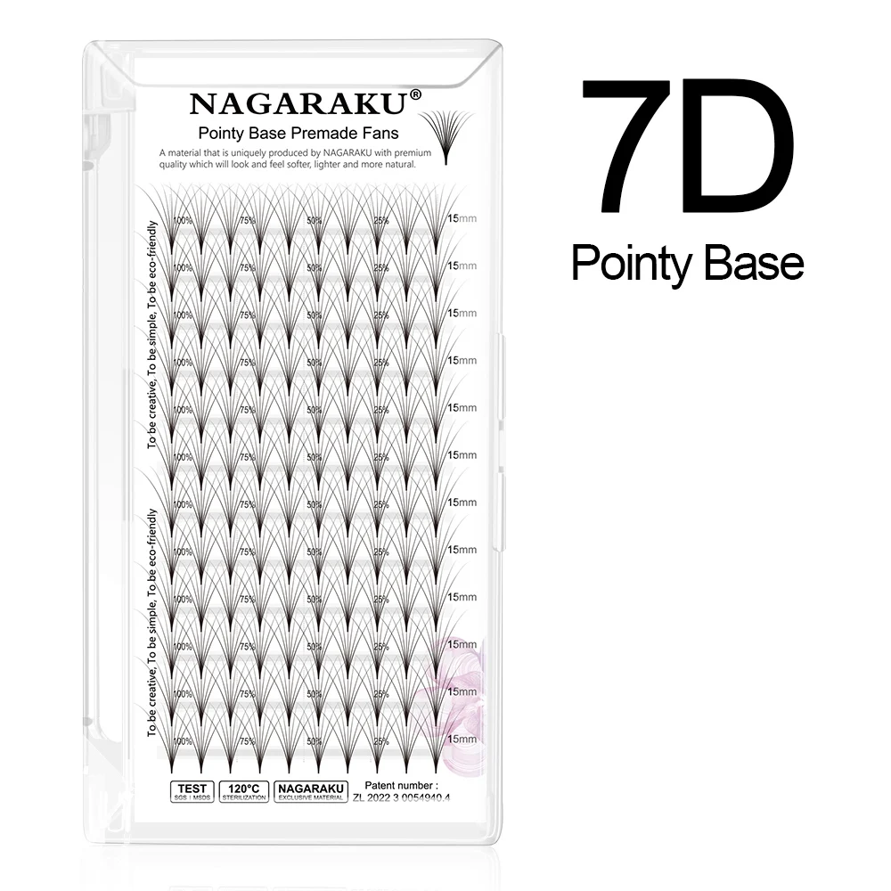 NAGARAKU Vorgefertigte Fächer mit scharfem, schmalem Stiel, Wimpernverlängerung 0,07 mm, 4D-10D, 120 Fächer, dünne, spitze Basis, russische Fächer, fertiges Volumen