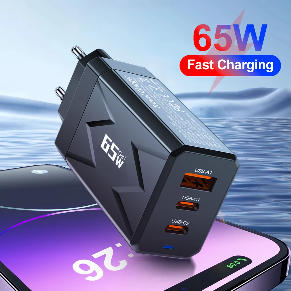 

65W GaN Fast Charging USB Type C Charger PD 3.0 Quick Charge Wall For Phone Adapter For iPhone 15 Xiaomi Huawei Samsung Oneplus