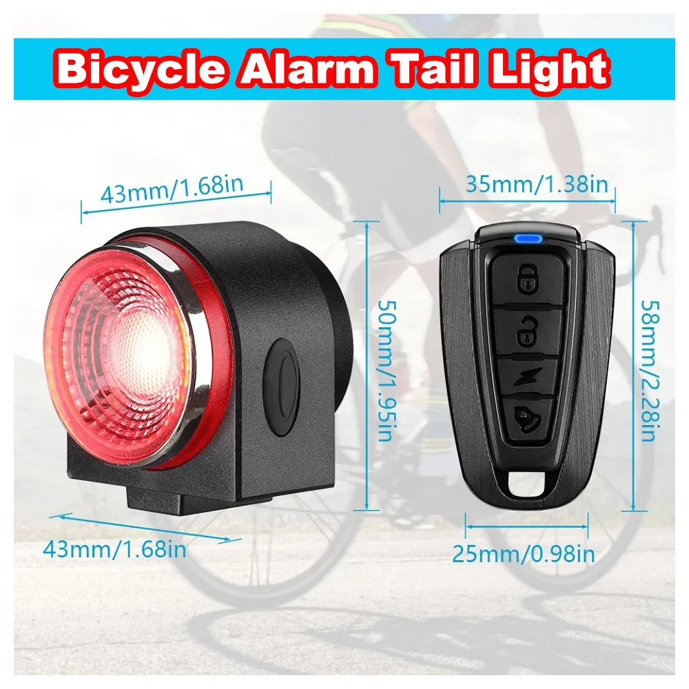 Awapow Fietsalarm Achterlicht USB Opladen Fiets Anti-diefstal Alarm IPX5 Waterdicht Auto Brake Fiets Achterlicht Alarm