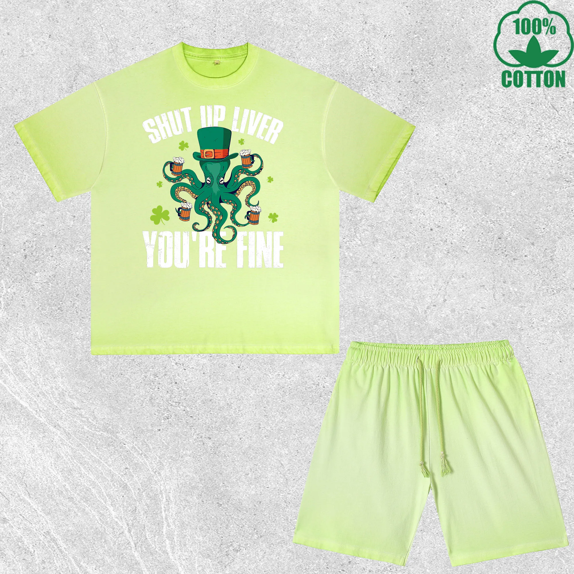 

Комплект из футболки и шорт с принтом Shut Up Liver, разноцветный, свободный крой, модный, 100% хлопок, выгодный набор