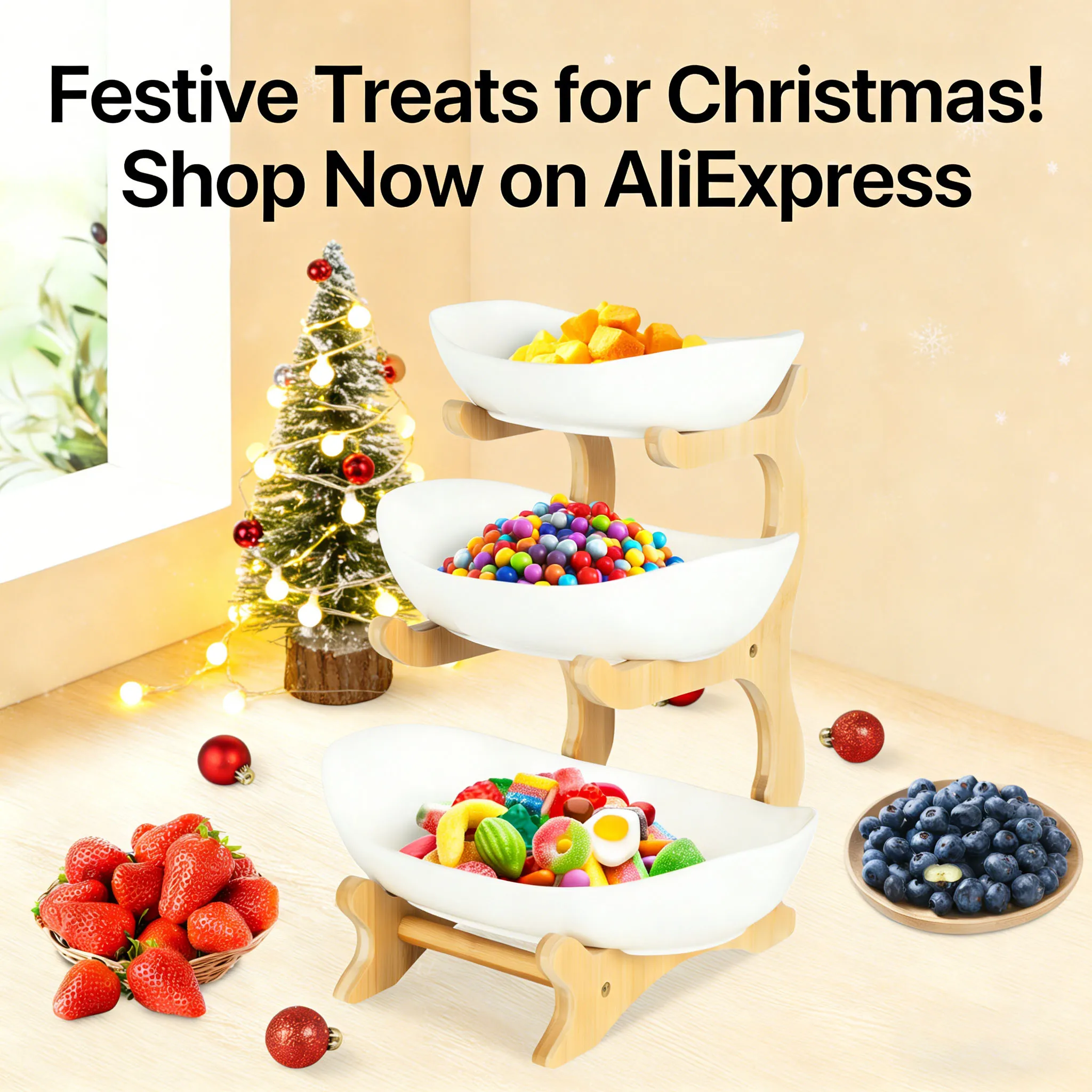 

3-Tier Dessert Stand, White Ceramic Cake Stand, Wedding Christmas Party Display Rack for Fruits, Sweets, Snacks, Kitchen Storage