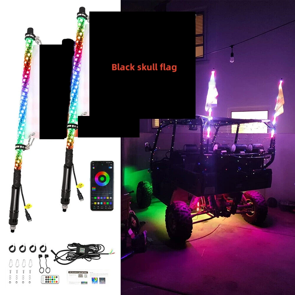 2 luci a frusta a LED da 2 piedi, fruste per antenna con asta portabandiera telecomandata, per UTV, ATV, fuoristrada, camion, sabbia, buggy Dune, RZR