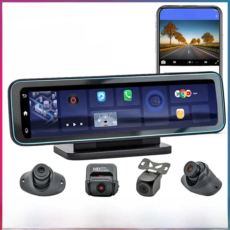 4 camera's 4G Android 8.1 Dash Cam GPS-navigatie Alles in HD 720P Autovideorecorder Dashboard DVR WiFi APP Live bewaking op afstand - afbeelding 2