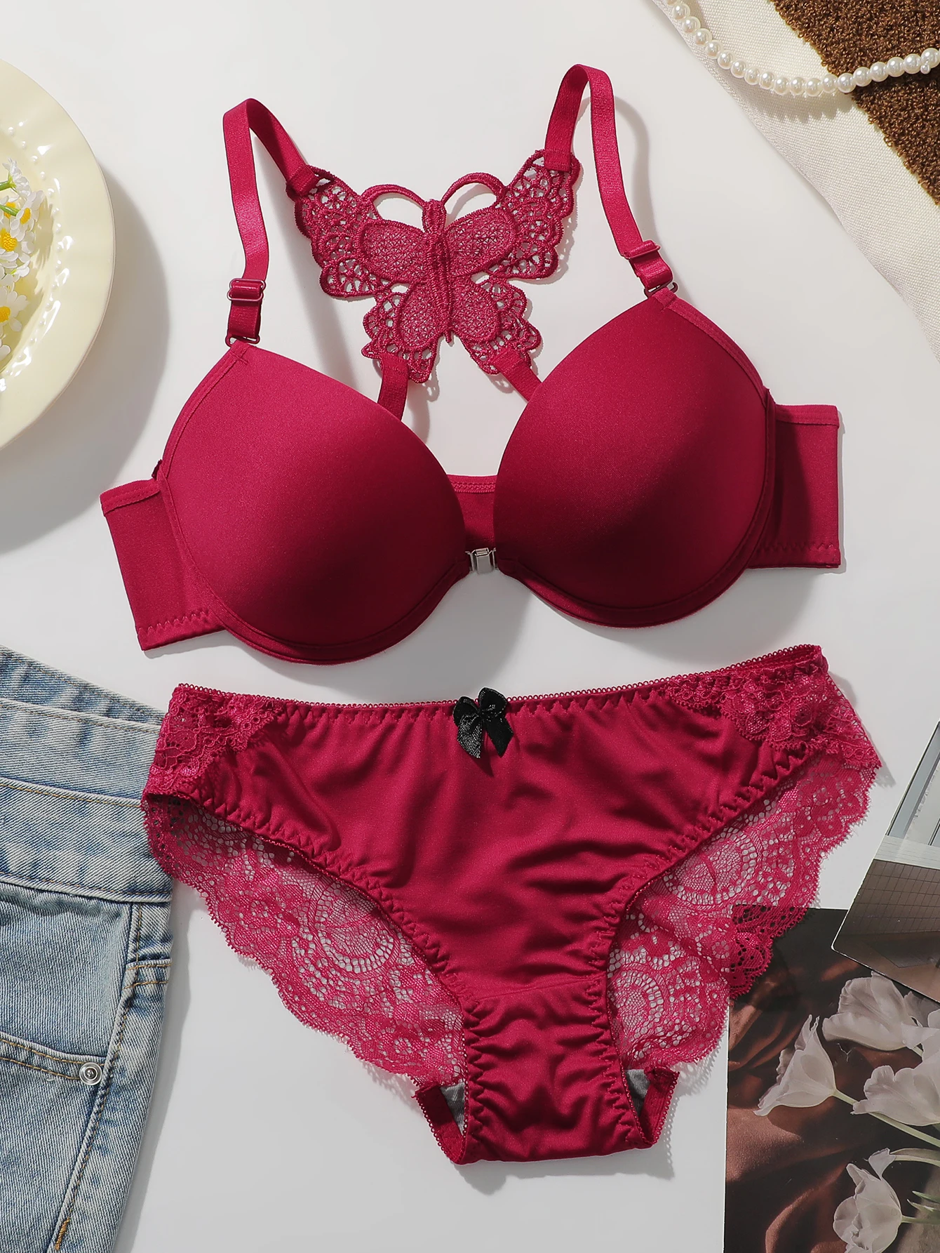 Women's Front Closure Push Up Bra and Panty Set Underwire Lingerie Set 2 Piece Underwear Sets Sexy Comfortable Daily Essentials