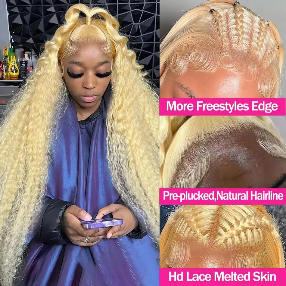 13x6 HD 613 Honey Blonde Deep Wave Lace Frontal Wigs 30 Inch Transparent Brazilian 13x4 Curly Colored Lace Front Human Hair Wigs image 2