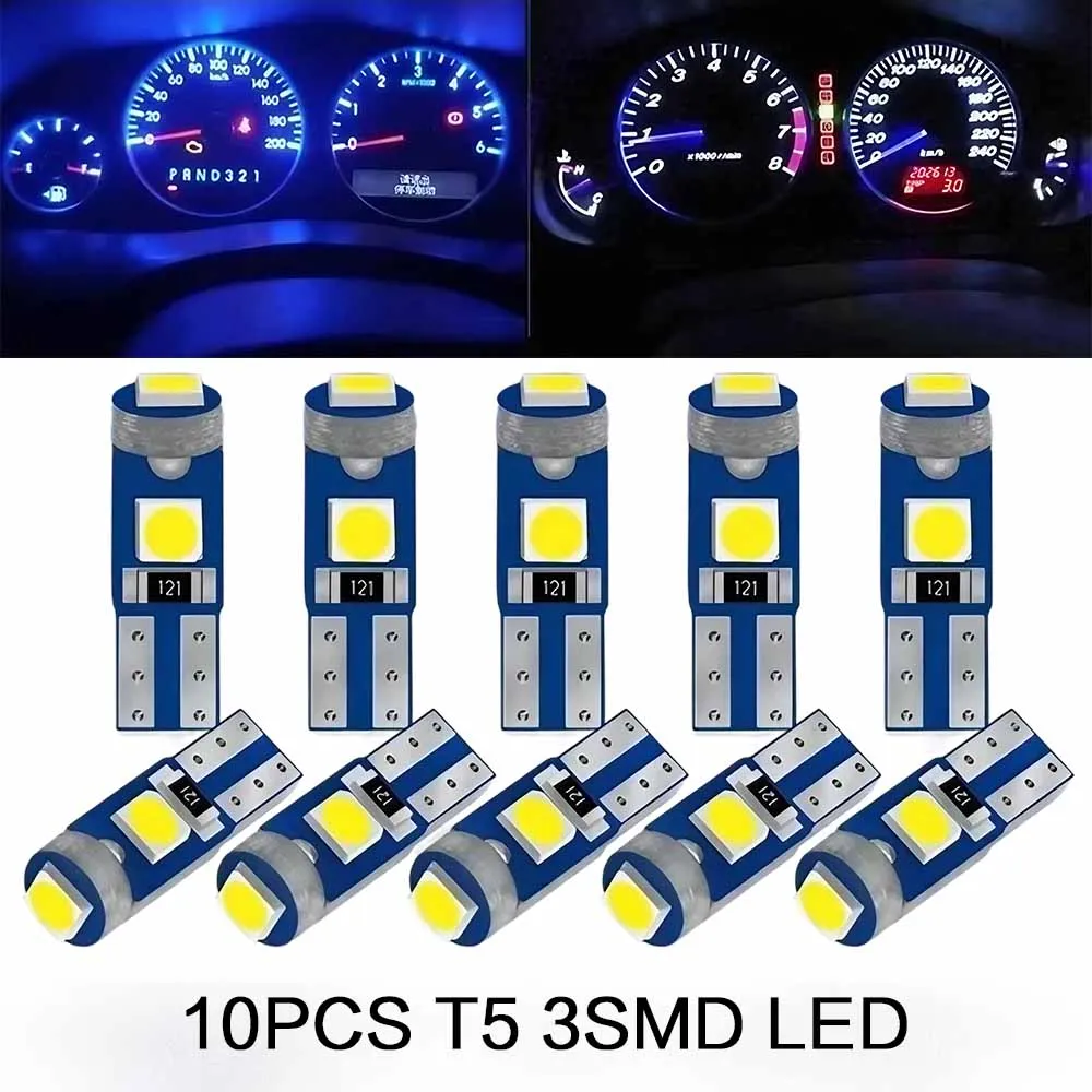 10PCS 12V Canbus T5 58 74 286 W1.2W Super Bright 3030 LED 3SMD Wedge Bulbs for Car Dashboard and Instrument Panel