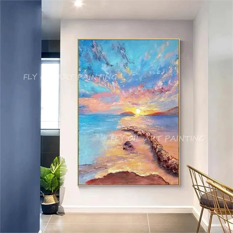 

Sunrise Sea Original Seascape Oil Painting Morning Sea View Beautiful Seascape Canvas Painting Hand Painted Canvas Wall Decor