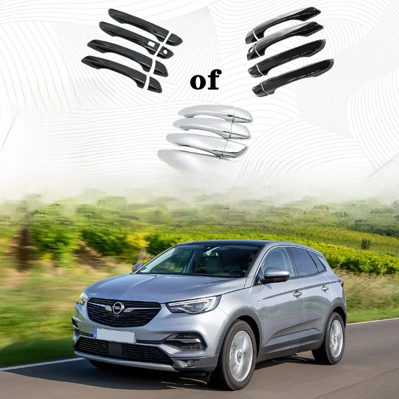 LHD Door Handle Covers For Opel Grandland X 2017-2021 Gloss Black Carbon Fiber Chrome Style Sticker Gadget Protector Accessories