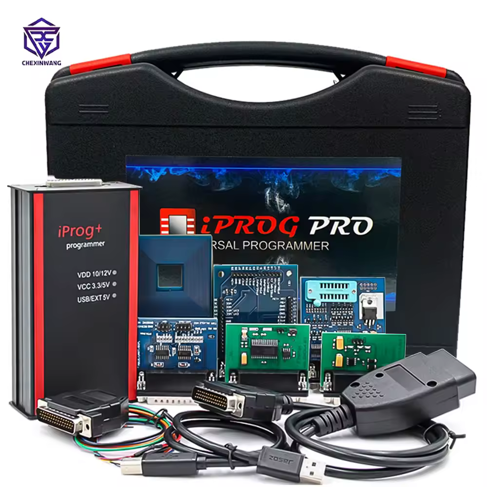 IPROG Pro V87 Set Completo Programador de ECU Iprog+ Airbag IMMO Herramienta de Reinicio de Radio de Coche y Tablero K+-M Programador de Llaves de ECU Automotriz 7 Adaptadores