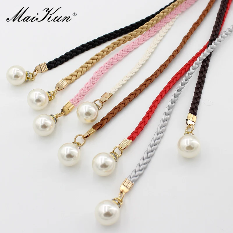 Maikun Fashion Hot Style Belt Spring & Summer Ladies  Knotted Waist Chain Dress Woven Waist Rope Women\'s Decorative Pearl Belt