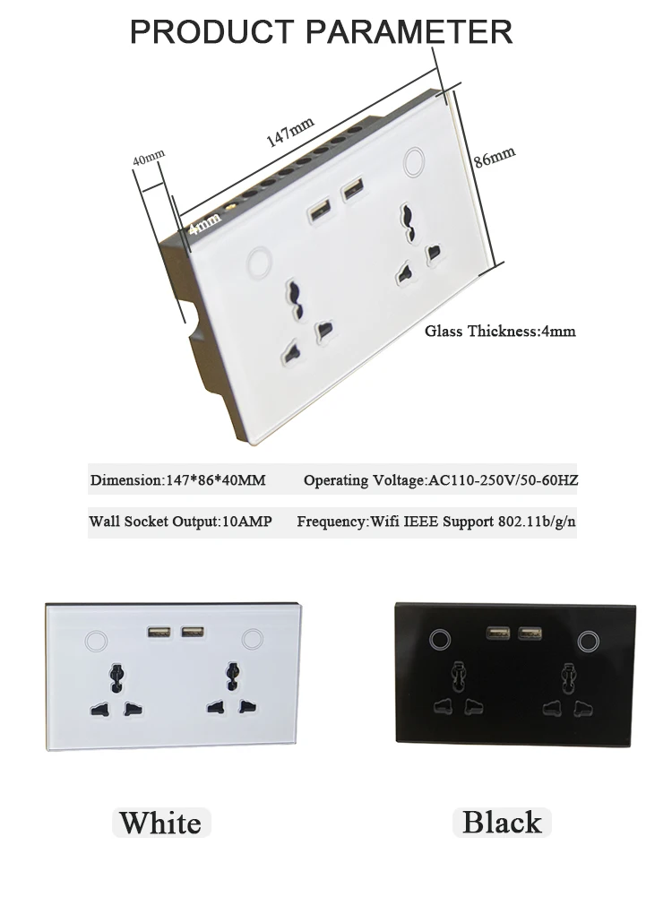 Zigbee Universal Plug Smart Inwall Socket Power Outlets with Double USB Charger Works with Tuya Alex Google