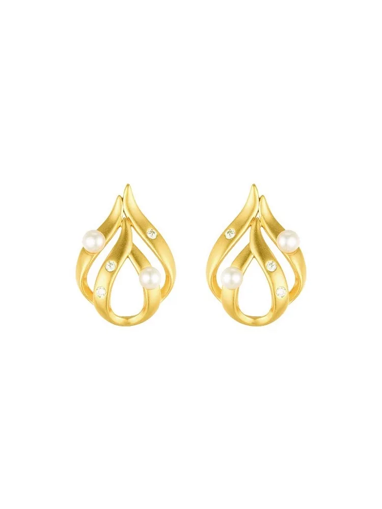 

MADALENA SARARA Pure 18k Gold Simple Geometric Women Earrings AU750 Pave Setting Freshwater Pearl