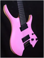 2022 Fanned frets 7 Strings Headless Electric Guitar Pink color 5-ply Roasted Maple Neck Ergonomic Ebony