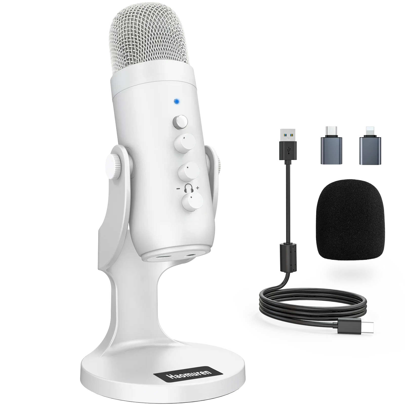 Haomuren-Microphone à condensateur USB blanc professionnel, studio, statique, micro pour PC, ordinateur, téléphone, jeux, streaming, podcast, Youtube 3