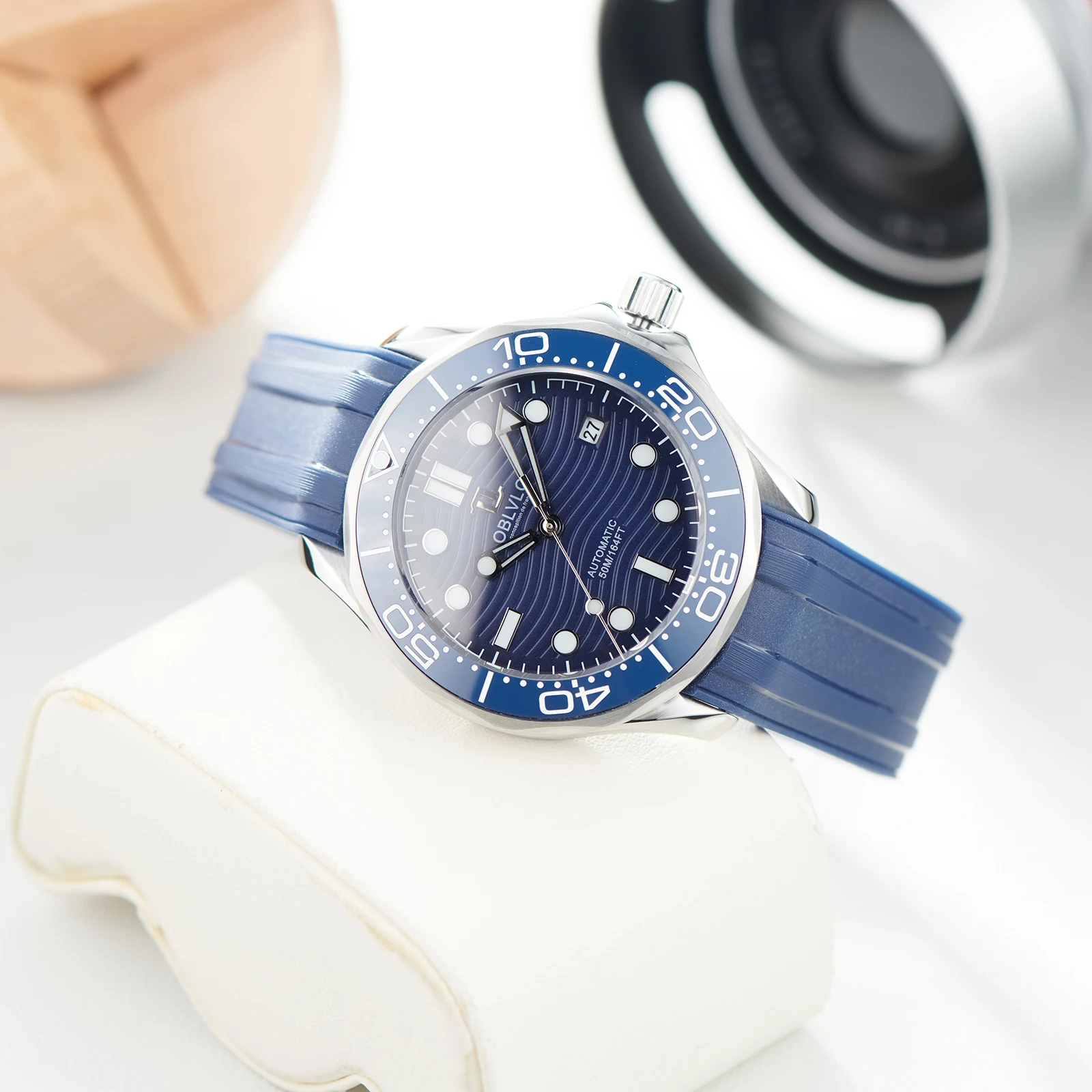 

OBLVLO мужские автоматические повседневные часы с синим циферблатом для мужчин супер светящийся водонепроницаемый силиконовый ремешок механические часы спортивные Rejos OM