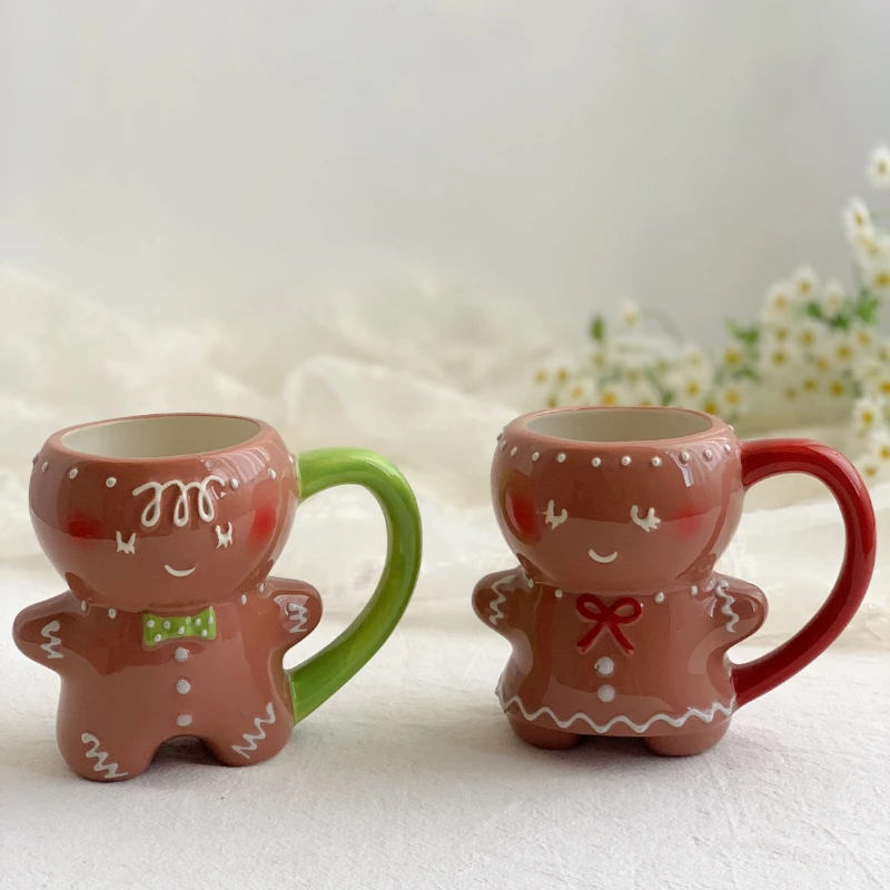 

300ml Gingerbread Man Mug Cartoon Cute Kawaii Christmas Mug 3D Gingerbread Man Ceramic Cup Milk Coffee Water Cup Mug Xmas Gift