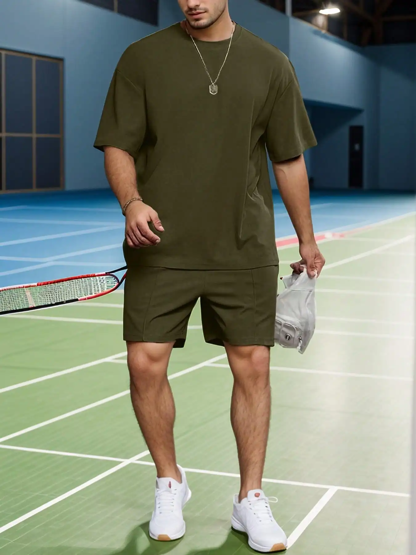 

Мужской однотонный костюм-футболка с круглым вырезом, эластичные шорты с короткими рукавами, летний повседневный костюм из двух предметов