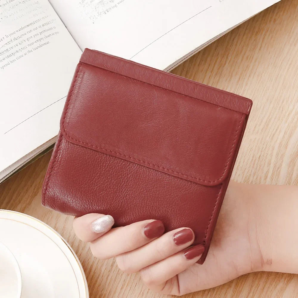 VICKAWEB kobiety mały portfel ze skóry naturalnej moda śliczne panie torebka kobieta Hasp portfele i portmonetki damskie Mini pieniądze krótka torba — zdjęcie 2