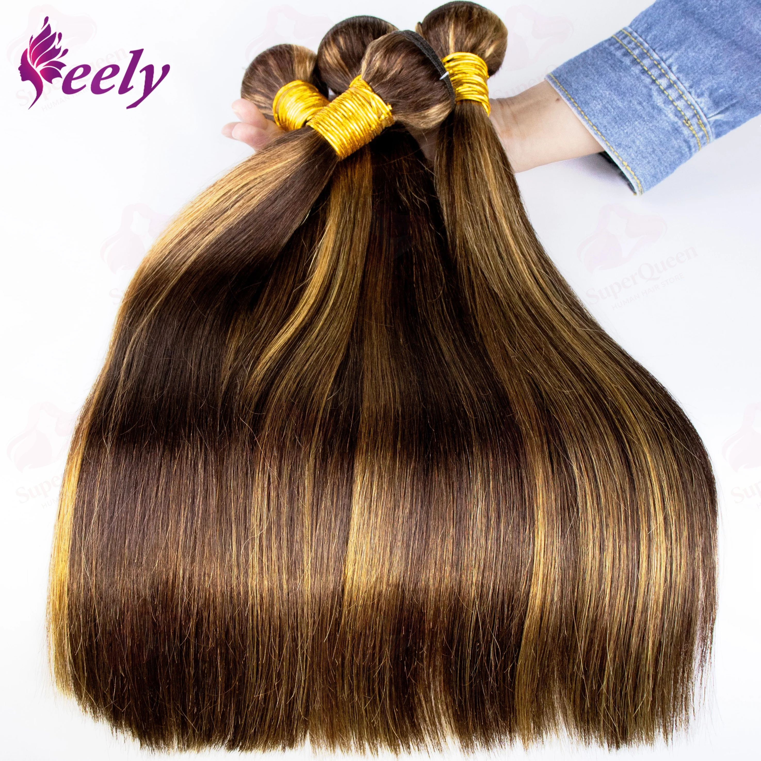 

#4/27 Straight Bundles Brazilian Virgin Hair Bundles Highlight Color 1/2/3/4 Bundles For Women Double Weft Straight Hair Bundle