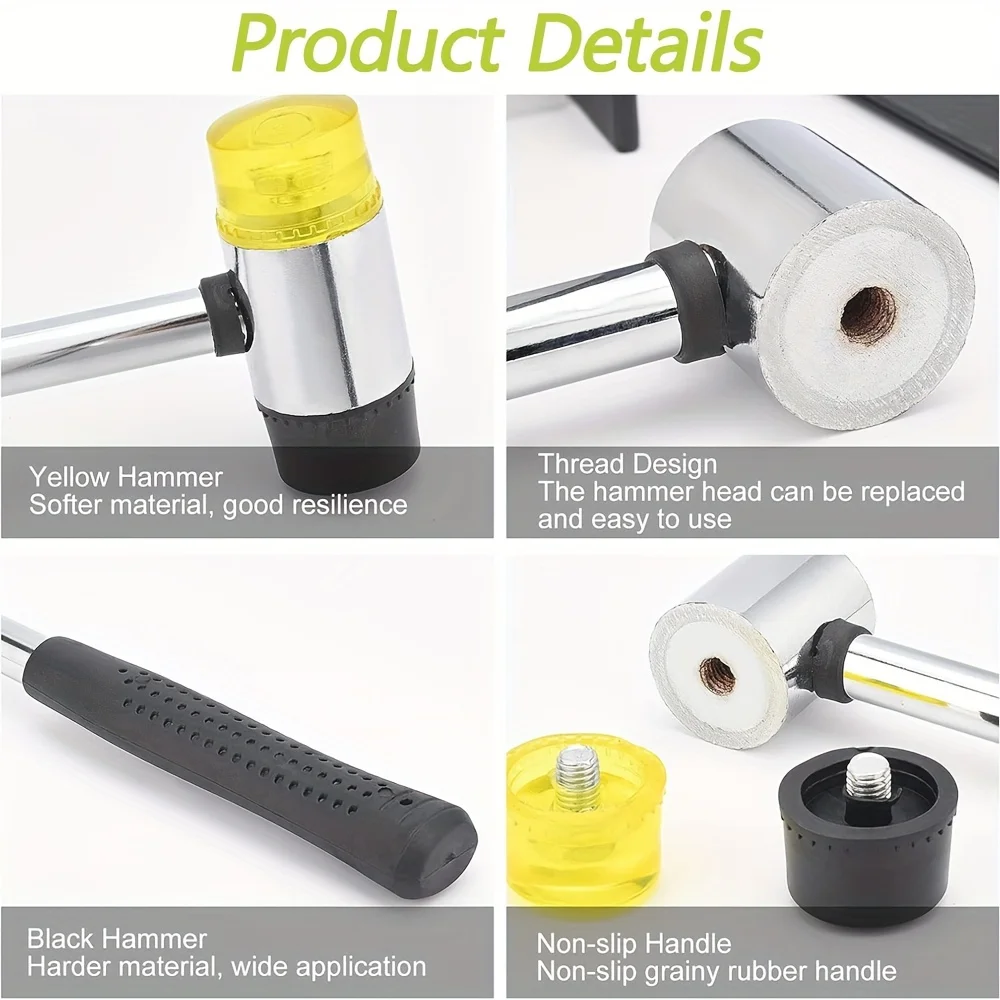 مطرقة مطاطية على الوجهين - مطرقة بلاستيكية ناعمة للمجوهرات والحرف الجلدية والأعمال الخشبية وتركيب الأرضيات