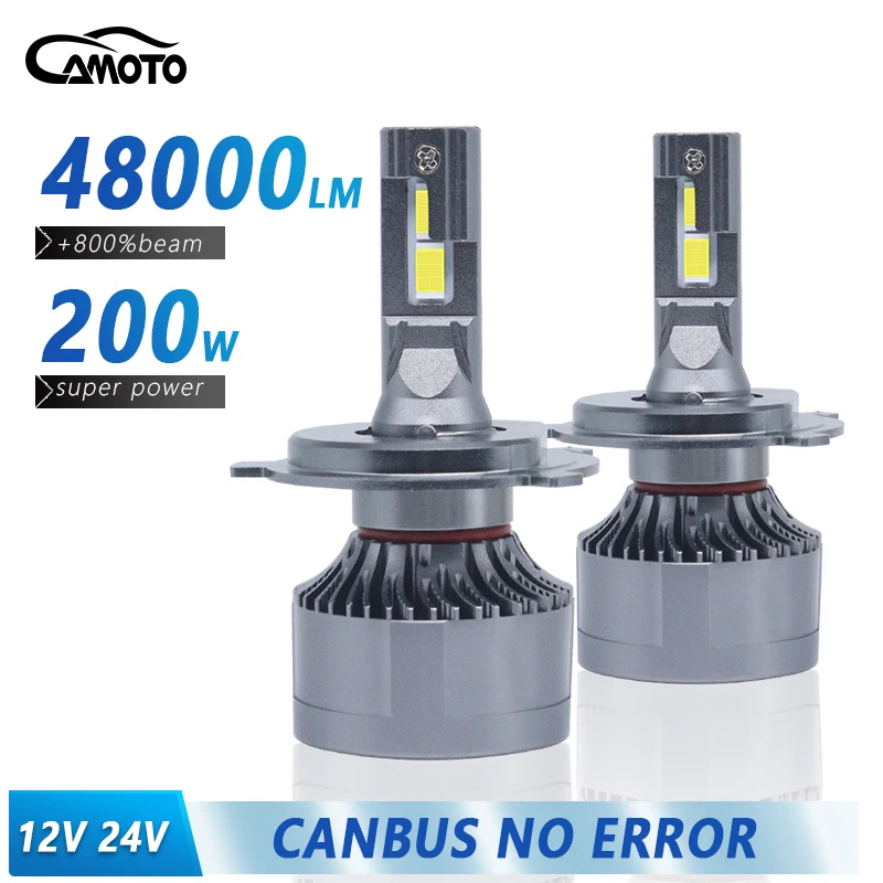 

CAMOTO 2PCS 200W H7 LED Canbus 48000LM Car Headlight H1 H4 H8 H11 9003 9005 9006 HB3 HB4 Led Bulb Turbo Lamp For Car 6500K