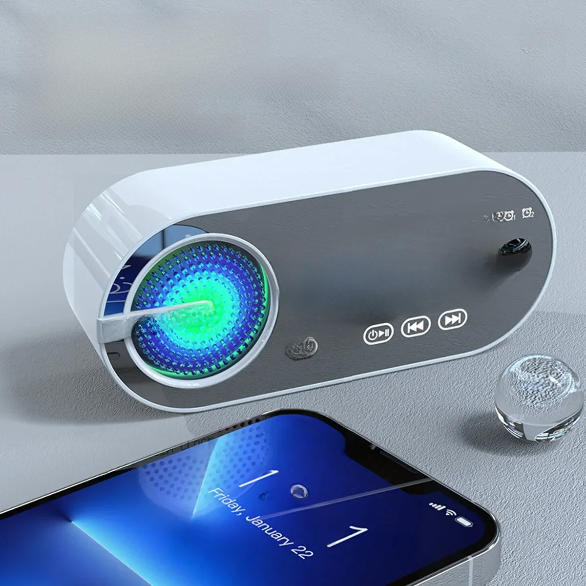 Sem fio Bluetooth Speaker Despertador, Espelho LED, Relógio Digital, Grande Display, RGB, TWS, USB,