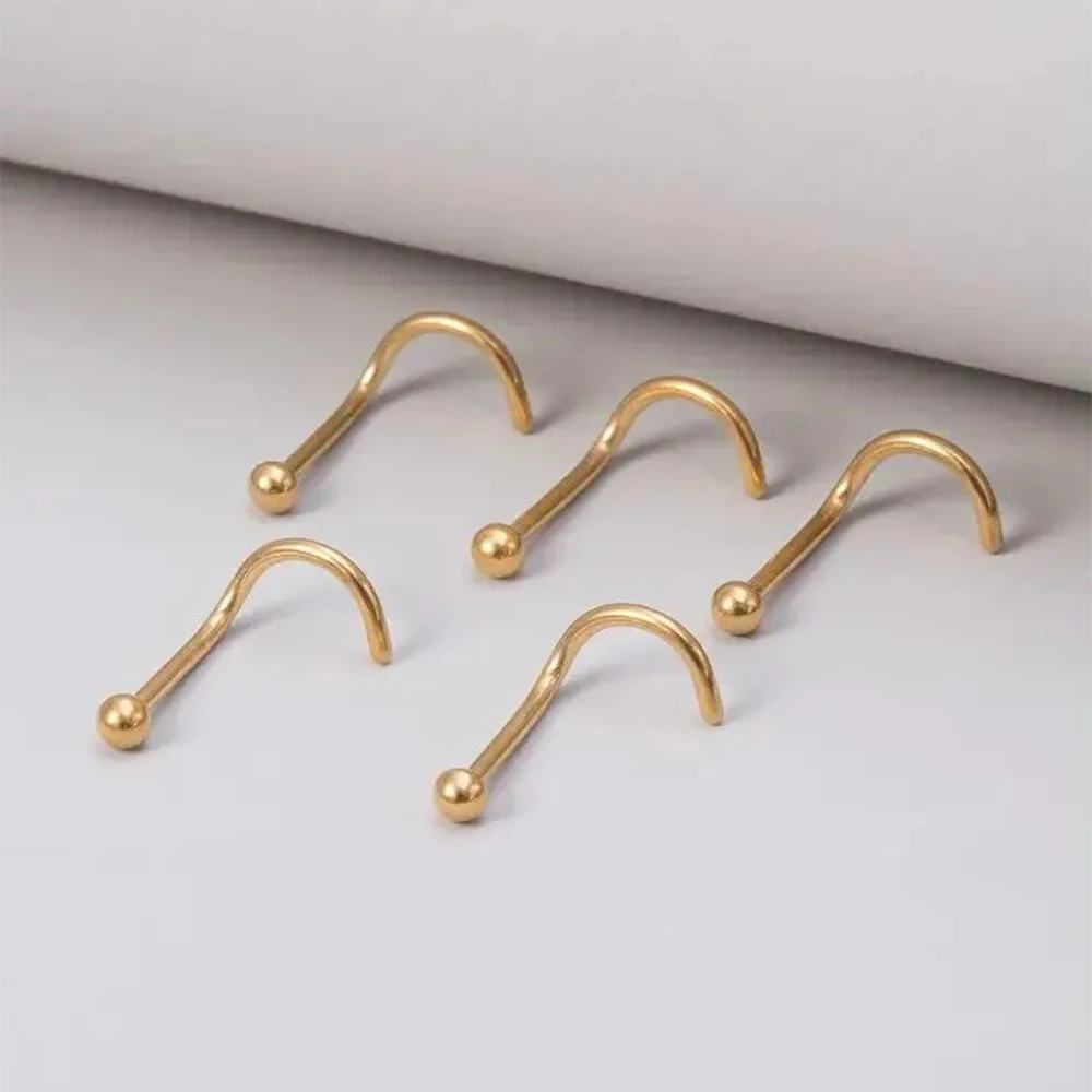 5pcs/set Fashionable Ball Decor Nose Stud Stainless Steel For Women Men Nose Piercing Needed Septum Body Jewelry