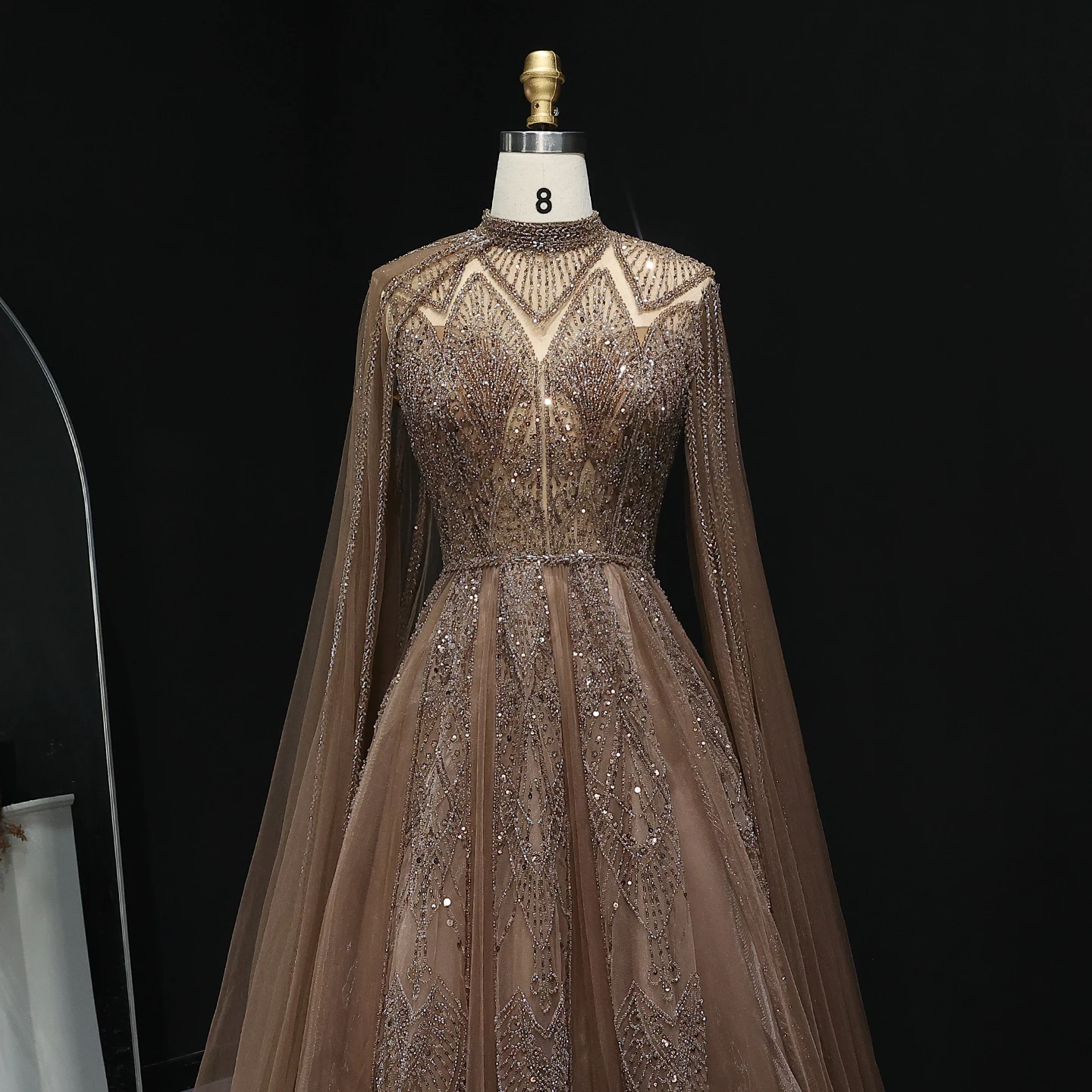 Sharon Said Luxury Dubai Pink Evening Dress with Cape Sleeves Brown for Muslim Arabic Wedding Women Party Gowns SS050 Customized image 2