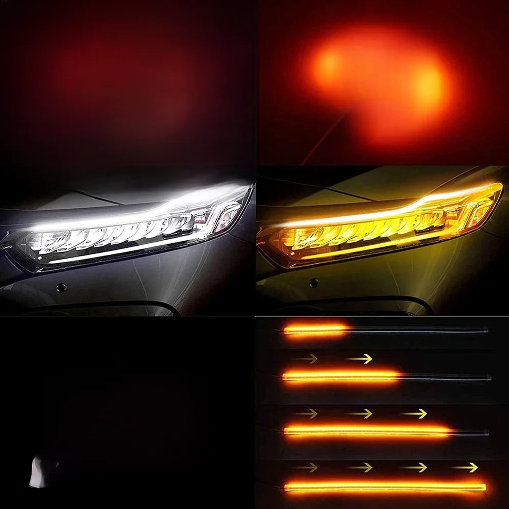 1Pc 12V LED Auto Tagfahrlicht Flexible Wasserdichte Streifen Auto Scheinwerfer Weiß Blinker Brems Flow Lichter auto Styling