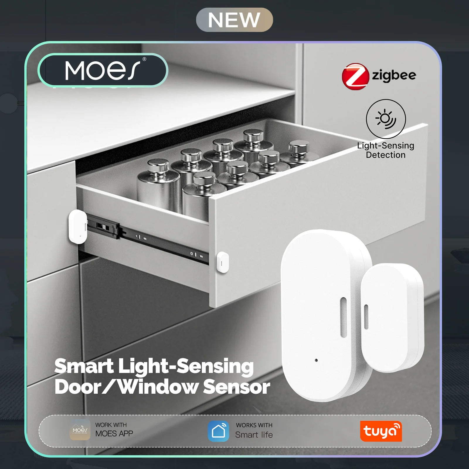 

Датчик открытия двери/окна MOES Tuya ZigBee с функцией определения света, беспроводная магнитная сигнализация, оповещение о включении/выключении через приложение, защита от взлома