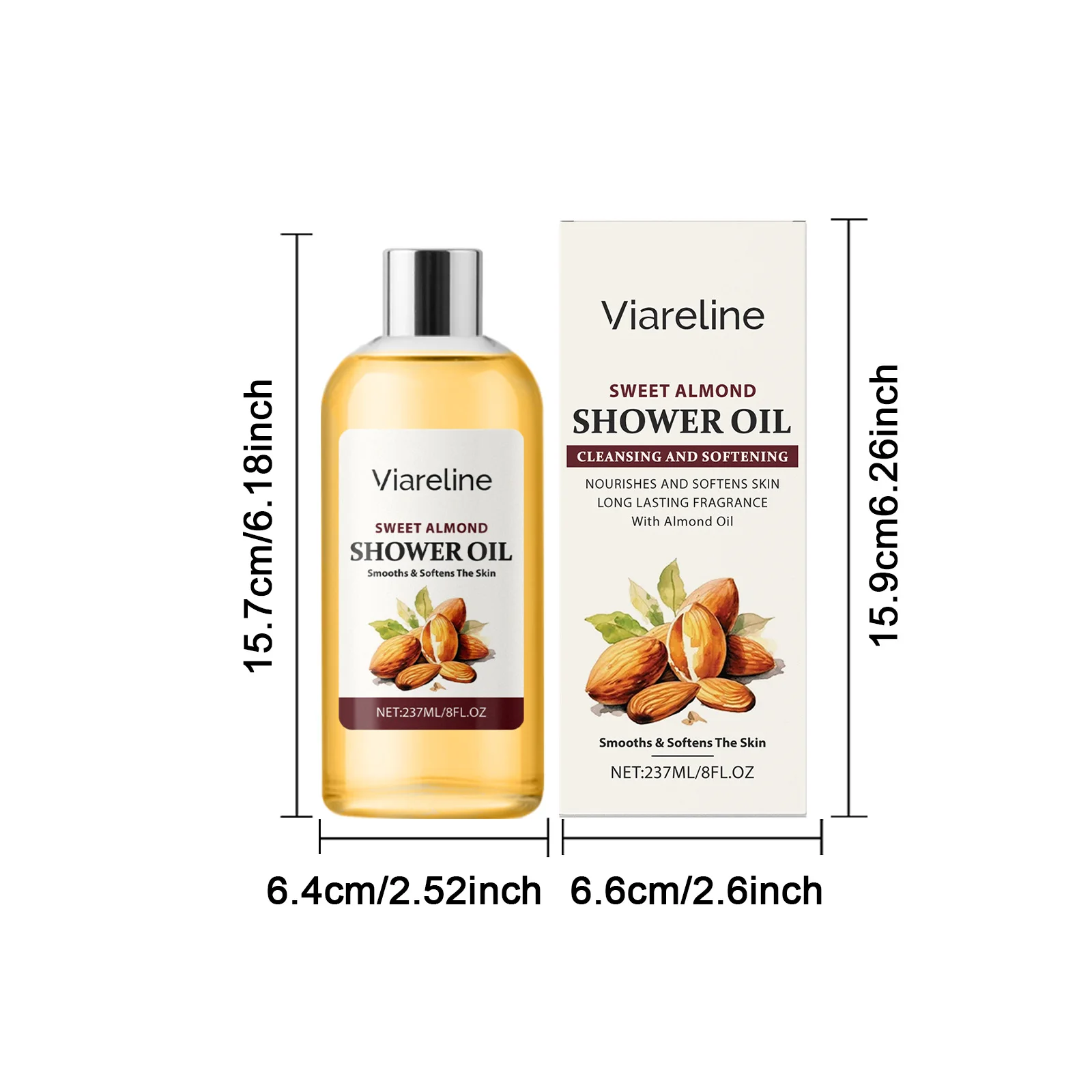 Minyak Mandi Badan Sweet Almond Mengangkat Sel Kulit Mati dengan Lembut, Aroma Tahan Lama, Mengurangi Kekeringan, Menghaluskan, Melembutkan, Minyak Pembersih Tubuh