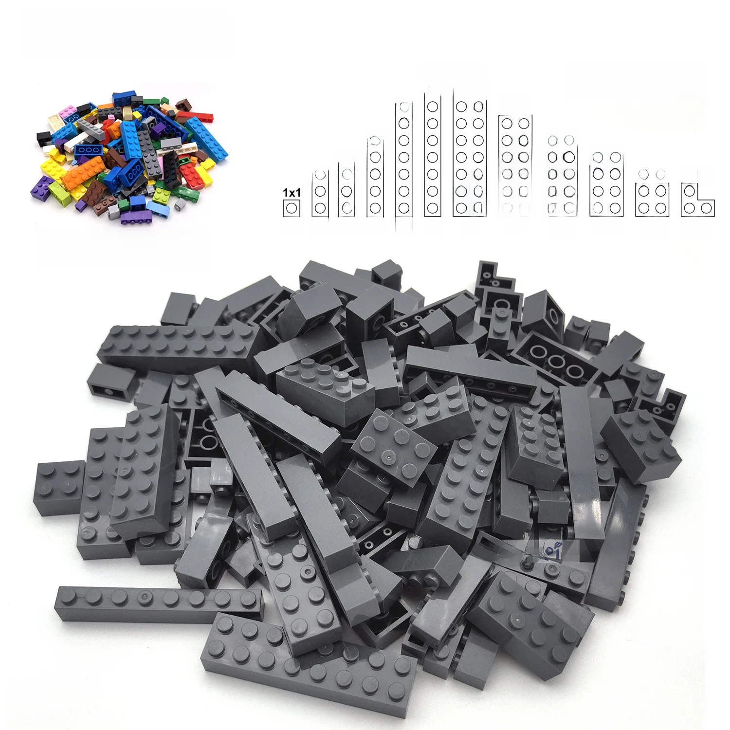 122 pièces figurines épaisses briques 12 tailles bricolage blocs de construction éducatif taille créative Compatible avec 3001 jouets en plastique pour les enfants