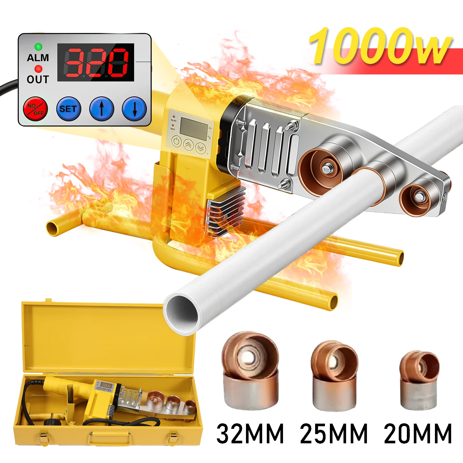 1000W Kunststoffrohr-Schweißgerät 220V Professionelles Heißschmelzwerkzeug für den Heimgebrauch Rohrschweißwerkzeuge Geeignet für PB/PP/PE/PPR-Rohre bis zu 320 mm ℃