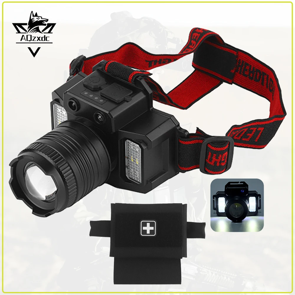 

LED Smart Induction Headlamp with Medical First Aid Kit Outdoor Head-Mounted Electric Display Zoom Strong Light Mining Lamp