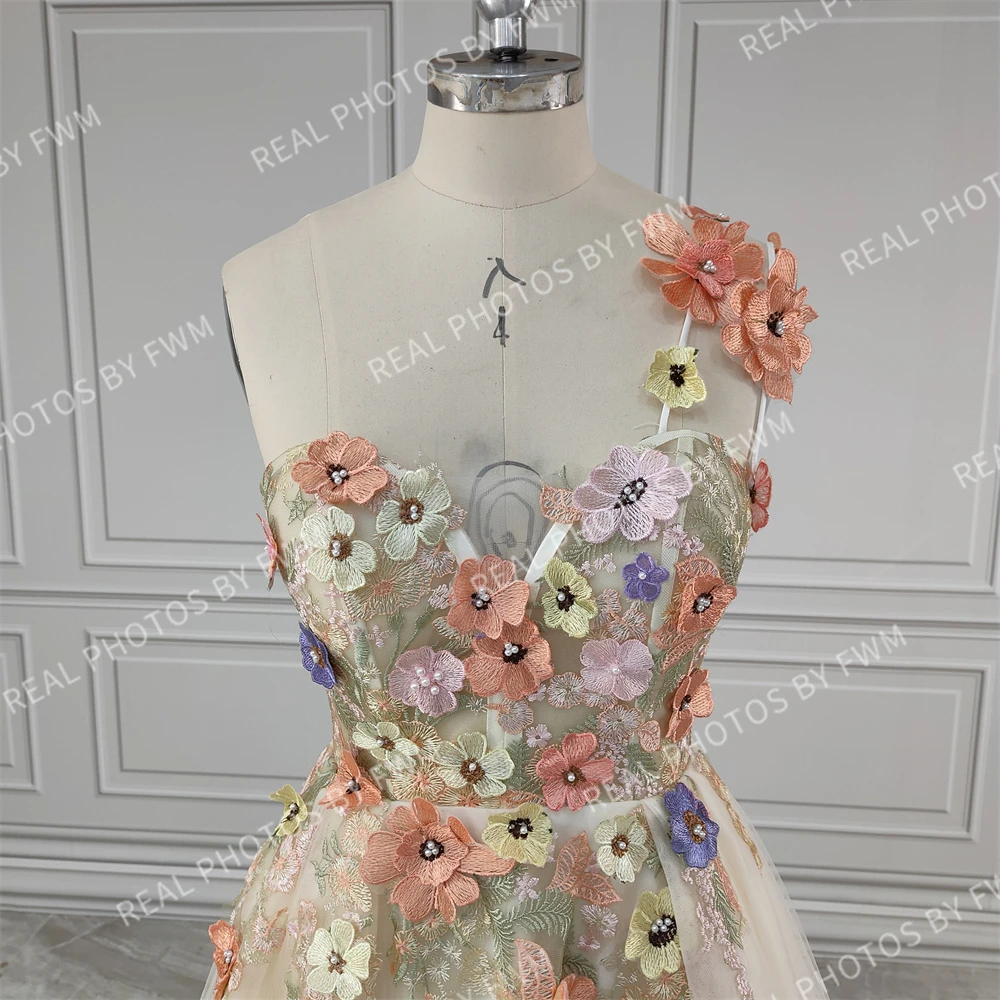 15236 #   Vestido de noche personalizado de un hombro con bordado 3D de flores y abertura larga de tul, vestido de fiesta de boda y graduación para mujer