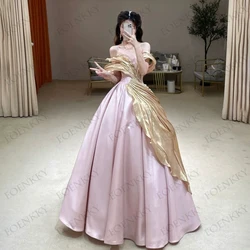 Pink Fashion Long Strapless Prom Dresses Off Shoulder A Line Formal Evening Gowns Floor Length Vestido Festa Wedding Party Dress