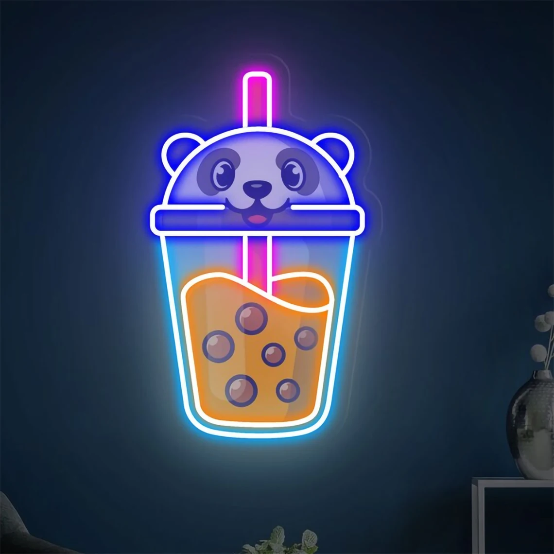 Cute Panda Boba Neon Sign Milk Tea Neon Sign UV Printing Boba Sign Coffee Bar Room Decor Art Shop Wall Decor