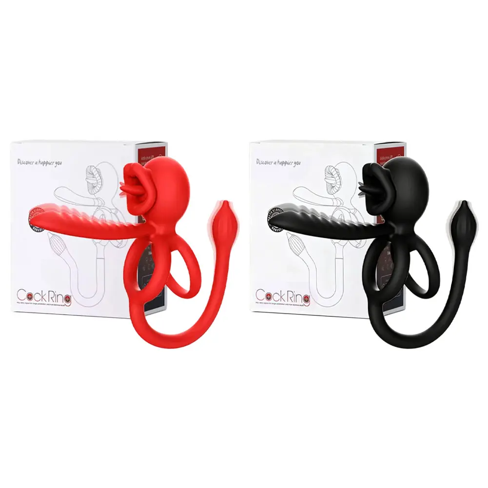 Delayed Ejaculation Penis Cock Ring Wireless Silicone Rose Tongue Licking G-Spot Massage Vibration Sex Toys for Men Wom