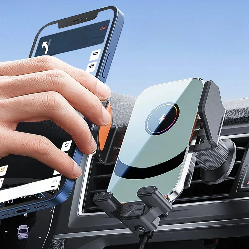 UYUXIO Automatycznie mocujący bezprzewodowy adapter ładowarki samochodowej Super szybkie ładowanie Uchwyt samochodowy na telefon do iPhone'a 16 15 Pro Max Samsung — zdjęcie produktu 7