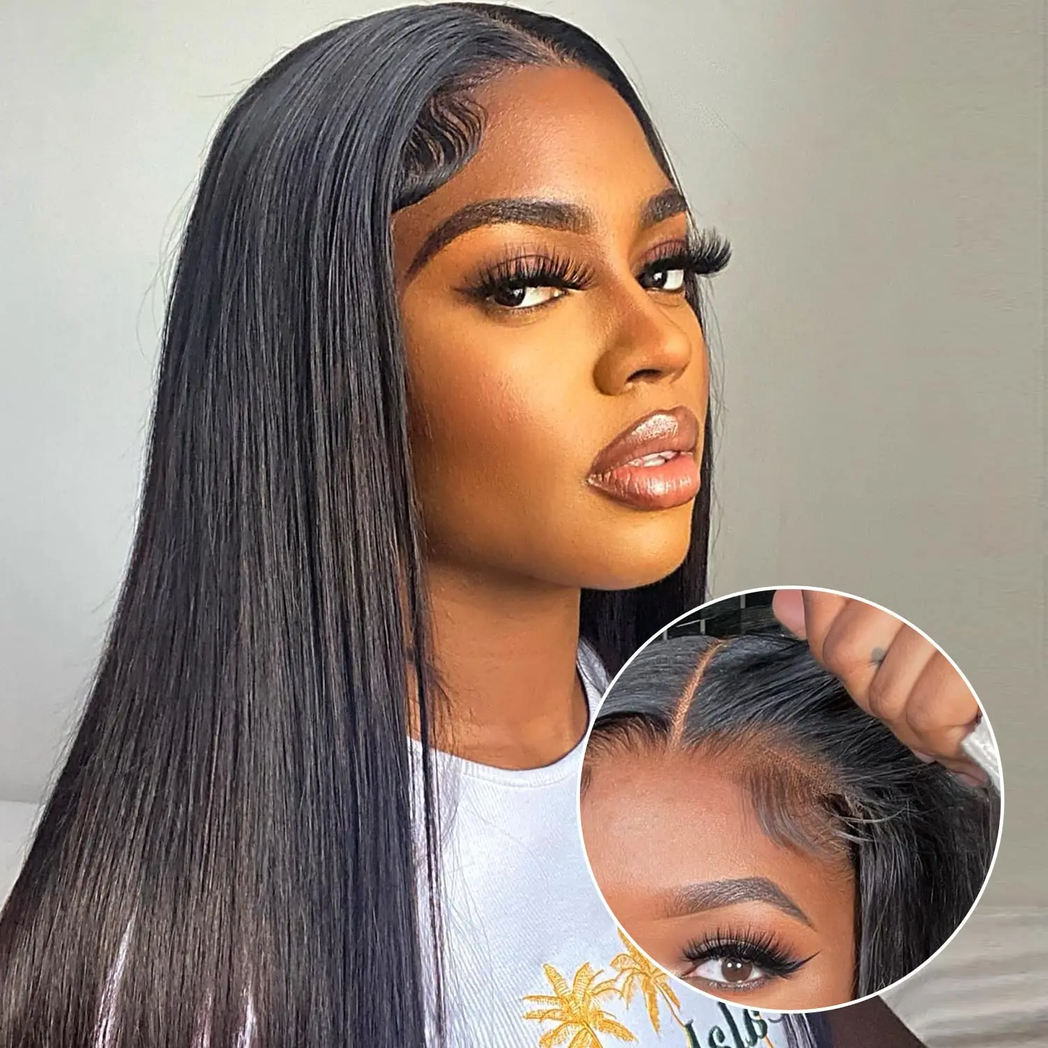 

Glueless Wigs 4x4 38 Inch Bone Straight Braziian Remy Human Hair Wear And Go Wig For Women glueless wigs human hair 200 Density