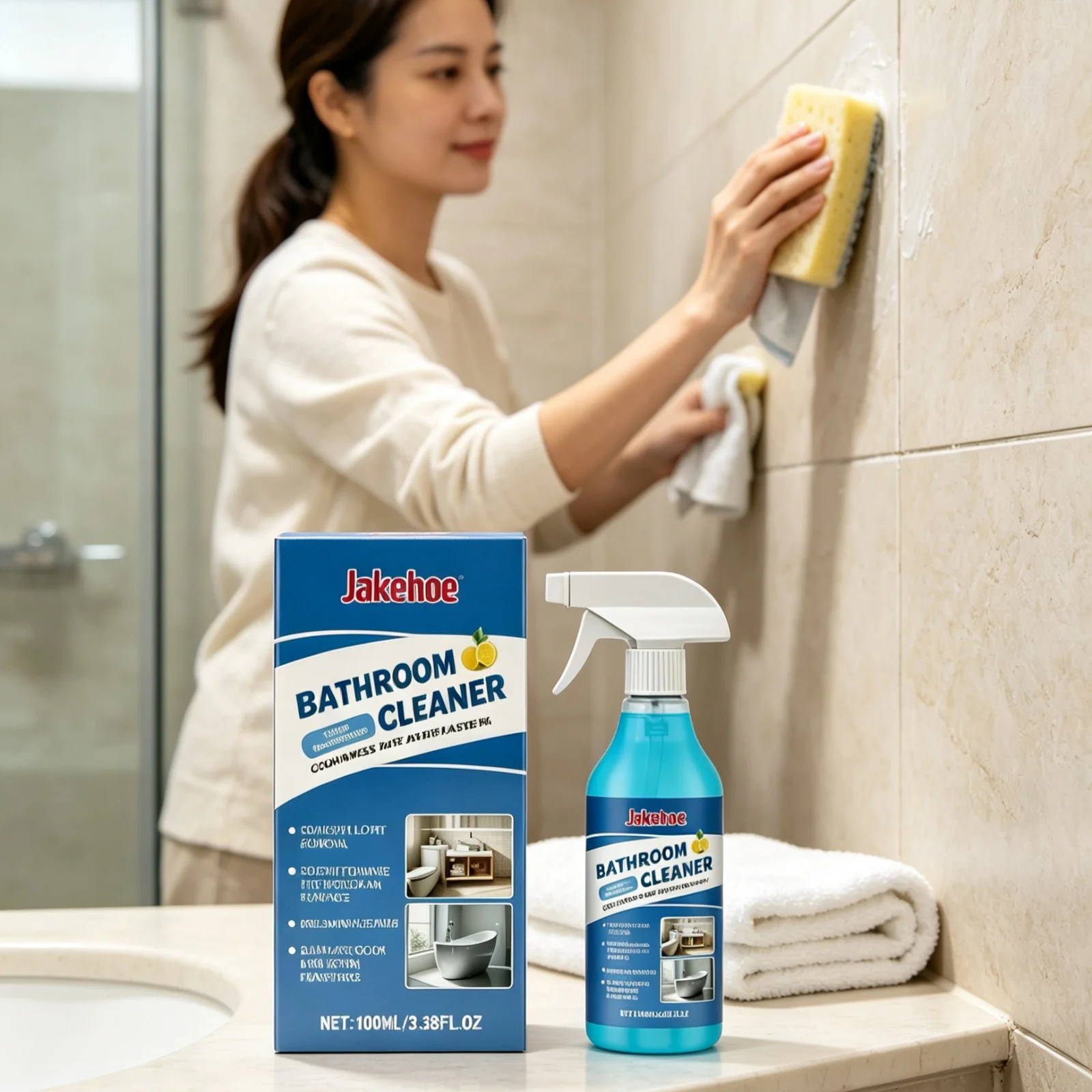 Jakehoe Bathroom Foam Cleaner Powerful Decontamination Remove Bathroom Dirt Long Lasting Fresh Fragrance Stain Remover Spray