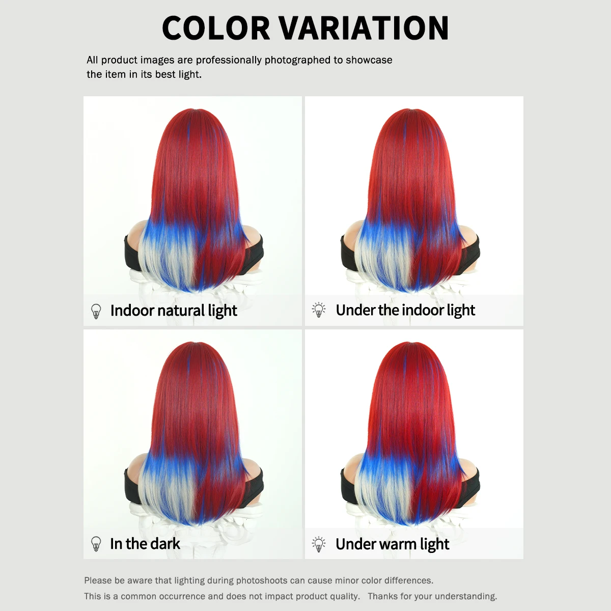 World Cup Wig Shoulder Length Straight Red Ombre Blue Wig for Women Synthetic Football Fan Hair Soccer Party Wigs with Neat Bang - view 6