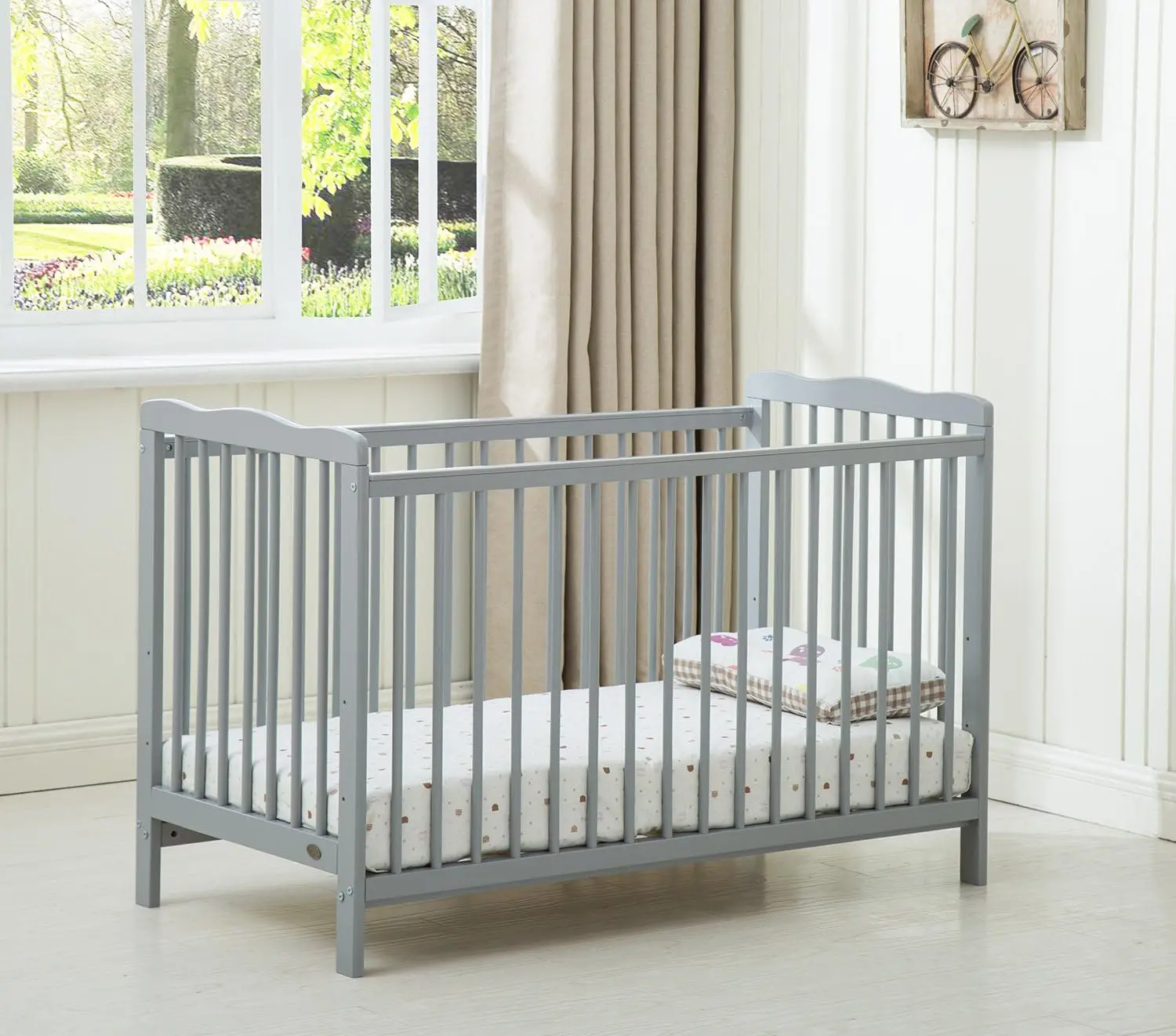 mcc direct Brooklyn Baby Cot Crib With Water repellent Mattress and Safety Wooden Barrier (125 x 66 cm)