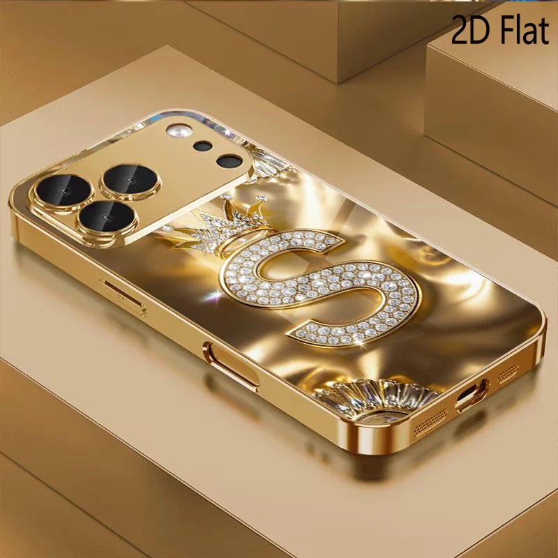 Crown S Patterned tempered glass design for iPhone16 17 ProMax 1514 1312 11ProMax Phone Case Camera Cover Shockproof Hard Back