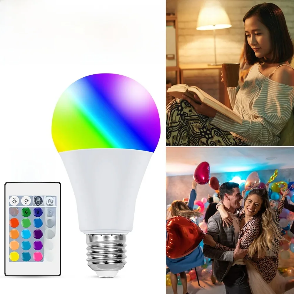 RGB LED Light Bulb E27 16 Colors Dimmable IR Remote Control Color Change Lamp For Home Party Atmosphere Decor 5W 10W 15W 20W 25W