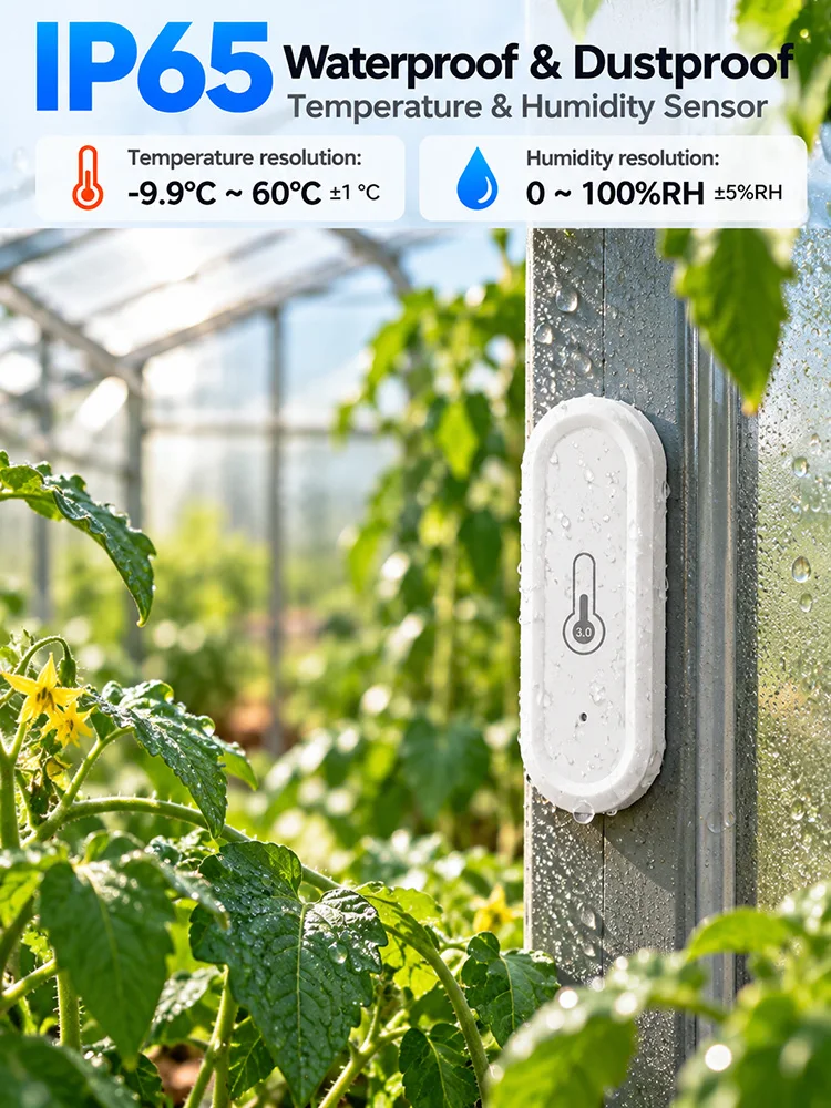 IP65 Wasserdichter Zigbee 3.0 Temperatur- und Feuchtigkeitssensor, Zigbee-Hub erforderlich, funktioniert mit Smart Life, Alexa, Zigbee2MQTT