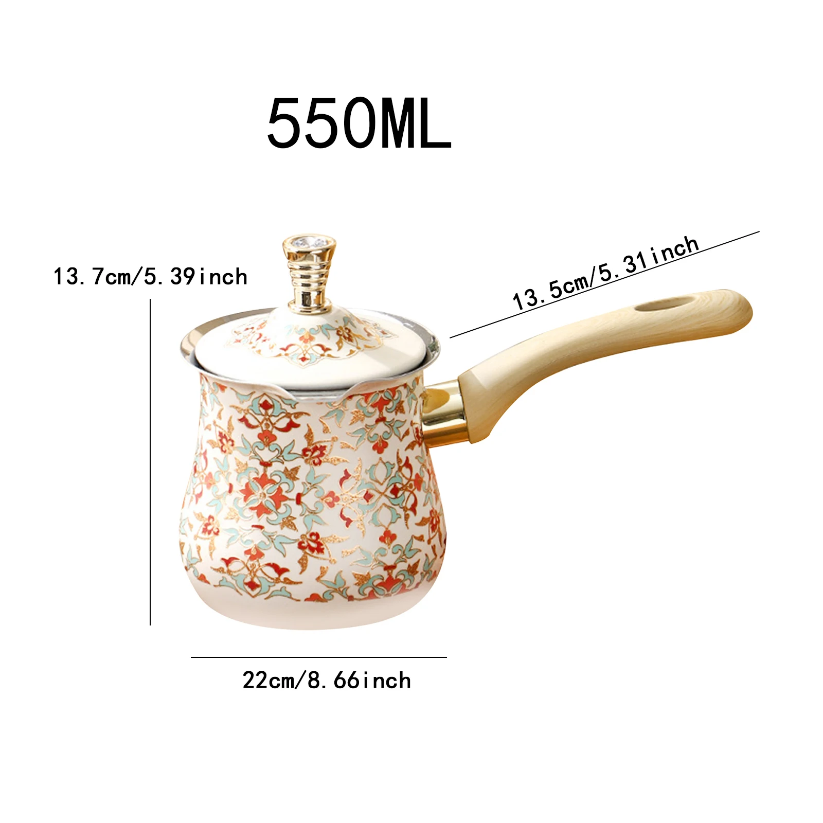 إبريق قهوة تركي سعة 550 مل بمقبض خشبي طويل مع غطاء على الطراز اليوناني، كوب إبريق قهوة من الفولاذ المقاوم للصدأ للمطبخ العربي المقاوم للصدأ