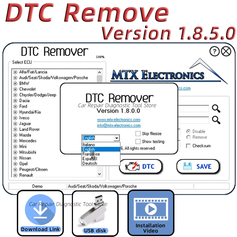 2024HOT DTC Remover 1.8.5.0 For KESS KTAG FGTECH OBD2 Software MTX DTC Remover With Keygen +9 Extra ECU Tuning ECU Full Software