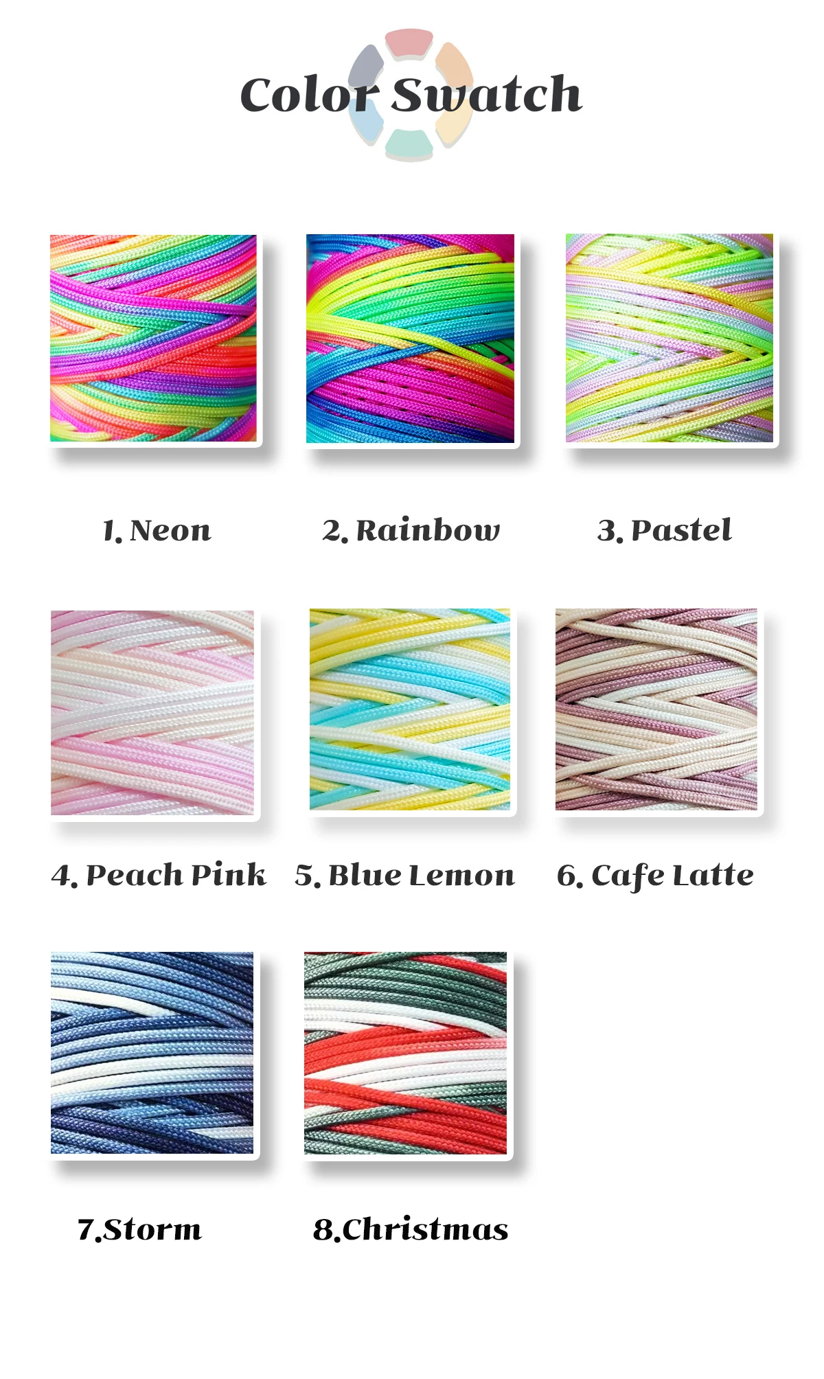 2.0MM Variegated Nylon Parachute cord Paracord Macrame cord DIY Jewelry Making Multi color Rope