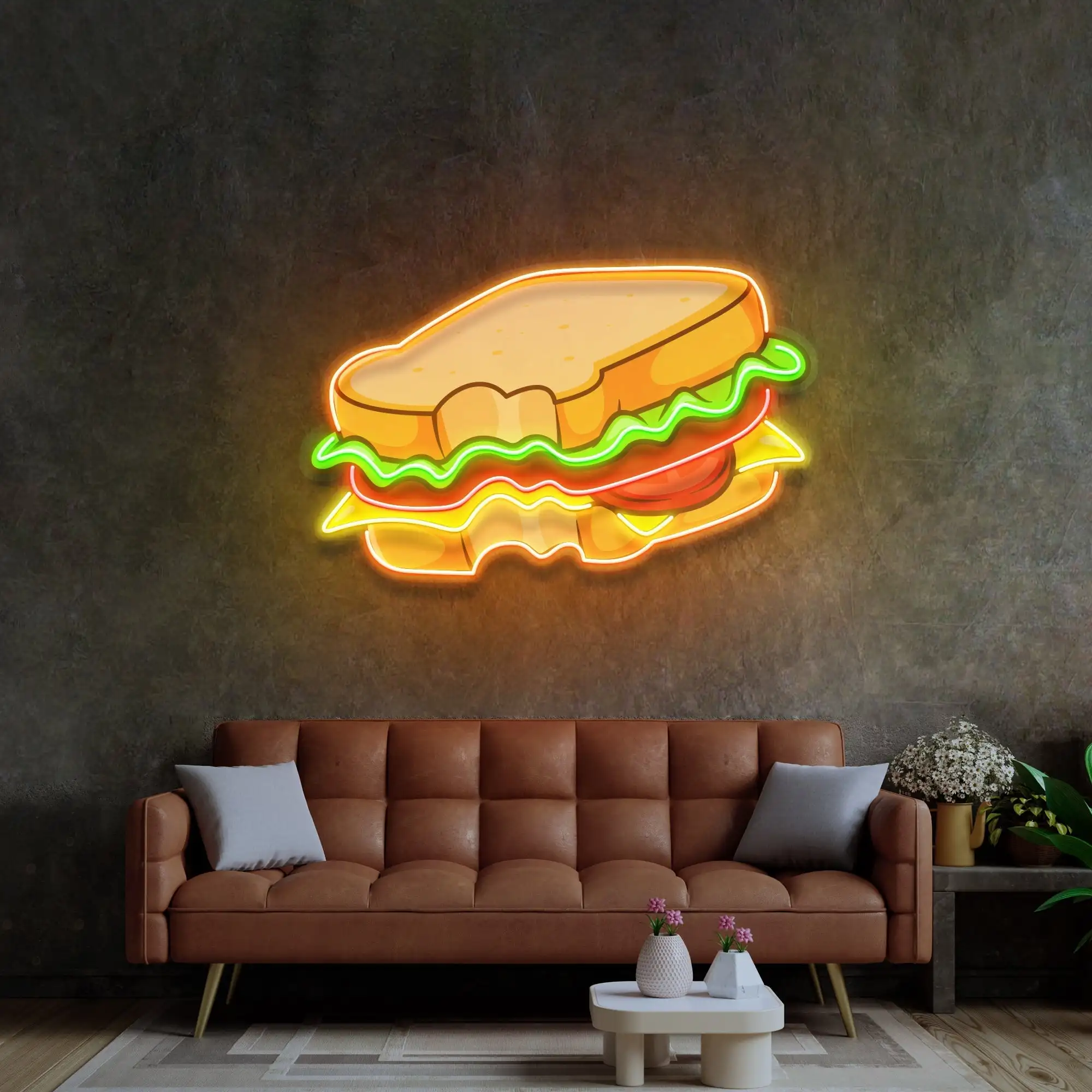 Hot Cheese Sandwich Neon Sign Wall Decor Artwork Aesthetics Pop Business Shop Restaurant Food Sign UV Print Dimmable Sign